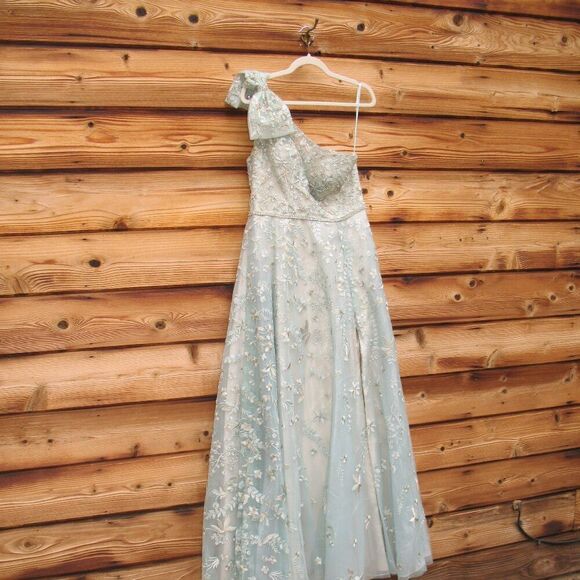 MAC DUGGAL 11177 Green Embellished Bow One Shoulder A Line Gown 10 - Picture 8 of 16